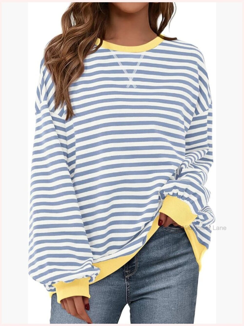 Oversized Crewneck Striped Pullover Sweatshirt